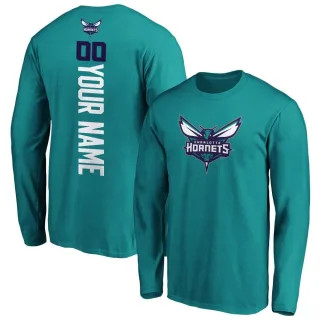 Men's Charlotte Hornets Custom Teal Backer Long Sleeve T-Shirt