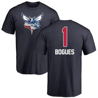 Men's Charlotte Hornets Muggsy Bogues Navy Name and Number Banner Wave T-Shirt