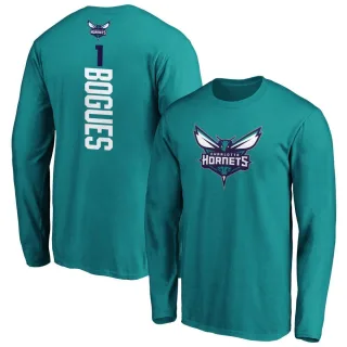 Men's Charlotte Hornets Muggsy Bogues Teal Backer Long Sleeve T-Shirt