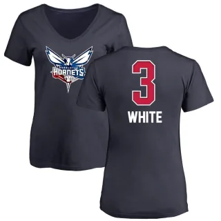 Women's Charlotte Hornets Coby White White Navy Name and Number Banner Wave V-Neck T-Shirt