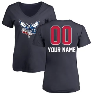 Women's Charlotte Hornets Custom Navy Name and Number Banner Wave V-Neck T-Shirt