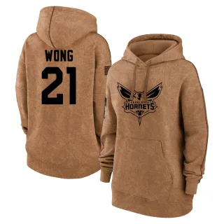 Women's Charlotte Hornets Isaiah Wong Brown 2023 Salute to Service Pullover Hoodie