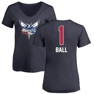 Women's Charlotte Hornets LaMelo Ball Navy Name and Number Banner Wave V-Neck T-Shirt