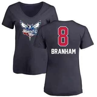 Women's Charlotte Hornets Malaki Branham Navy Name and Number Banner Wave V-Neck T-Shirt