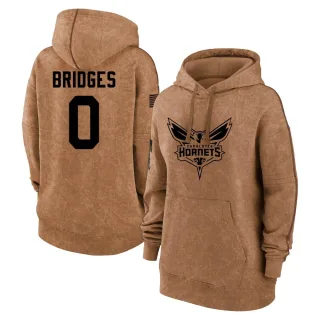 Women's Charlotte Hornets Miles Bridges Brown 2023 Salute to Service Pullover Hoodie