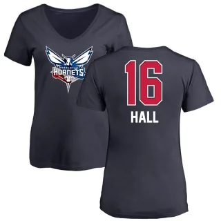 Women's Charlotte Hornets PJ Hall Navy Name and Number Banner Wave V-Neck T-Shirt
