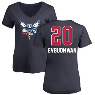 Women's Charlotte Hornets Tosan Evbuomwan Navy Name and Number Banner Wave V-Neck T-Shirt