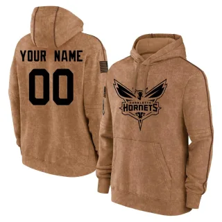 Youth Charlotte Hornets Custom Brown 2023 Salute to Service Club Pullover Hoodie