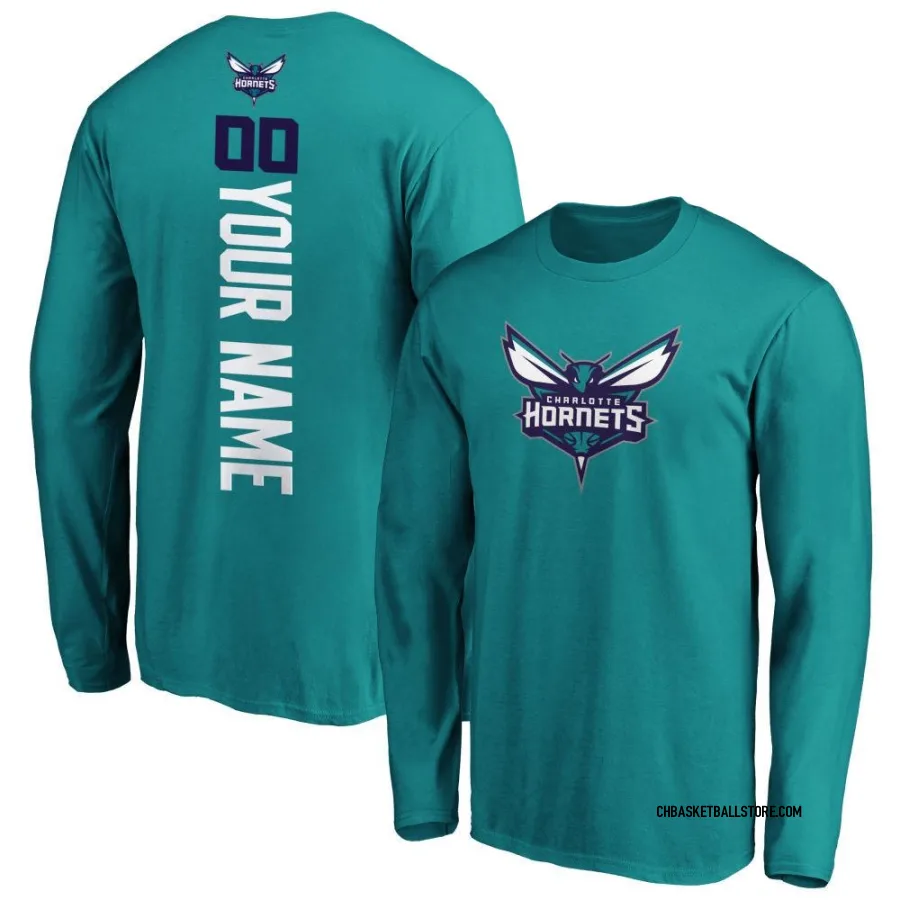 Youth Charlotte Hornets Custom Teal Backer Long Sleeve T-Shirt